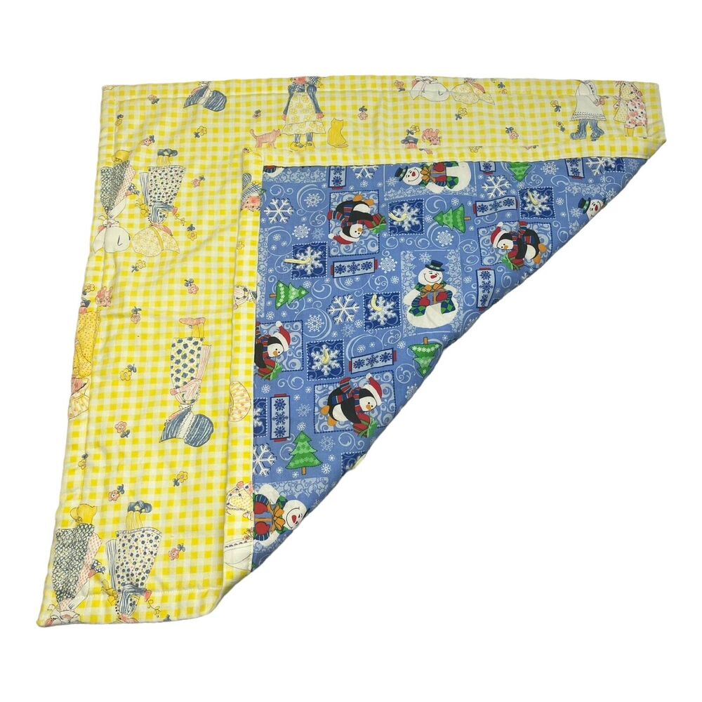 Baby Quilt Snowmen Penguins Holly Hobbie Cat Print Gender Neutral 24" by 26" - Picture 4 of 6